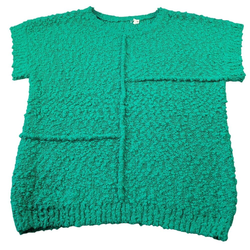VTG 80s Emerald Textured Sweater M Coastal Grandma Lightweight Knit